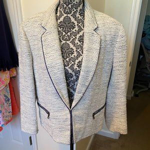 Ann Taylor Green, Blue Tweed Piped Blazer 18